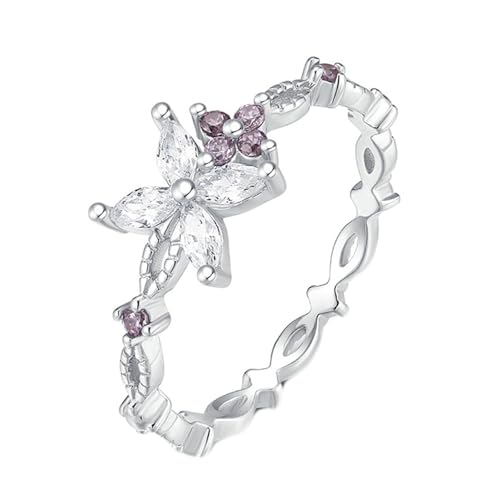 Gualiy Eheringe 9 Karat Weißgold Ring, Hochzeit Damen Ringe Blume mit Moissanit und Amethyst Ringe Größe 57 von Gualiy