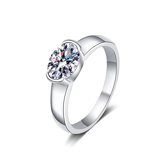 Gualiy Eheringe Silber 925 Damen, Damen Ringe Freundschaft Solitär Ring mit Oval Moissanit 1.5ct Ringe Größe 60 (19.1) von Gualiy