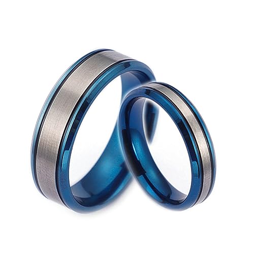 Gualiy Eheringe Titan Paarpreis, Ringe Set für Paare 5/7mm Blau Silberring Mattiert Fertig Ring Damen 57 (18.1)+ Herren 65 (20.7) von Gualiy