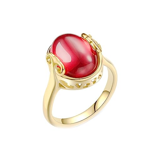 Gualiy Frauen Ringe Edelstahl, Gold Damen Ring mit Oval Rot Stein Ring Größe 54 (17.2) von Gualiy