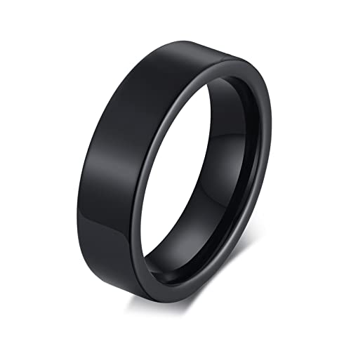 Gualiy Freundschaftsringe Schwarz, Ringe Schwarz Keramik Schwarz Polierter Ring Breit 6mm Ring Größe 60 (19.1) von Gualiy