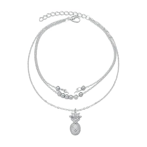 Gualiy Fußkettchen Damen Silber, Fußkette 3 Schicht Kette mit Ananas Charme Fussketten für Frauen 20+7cm Gualiy Fußkettchen Damen Silber, Fußkette 3 Schicht Kette mit Ananas Charme Fussketten für Frauen 20+7cm von Gualiy