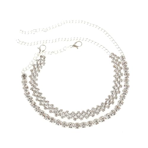 Gualiy Fußkettchen Damen Silber, Fußkette Doppelschicht Tennis-Kette Fussketten Damen 21.2+9cm von Gualiy
