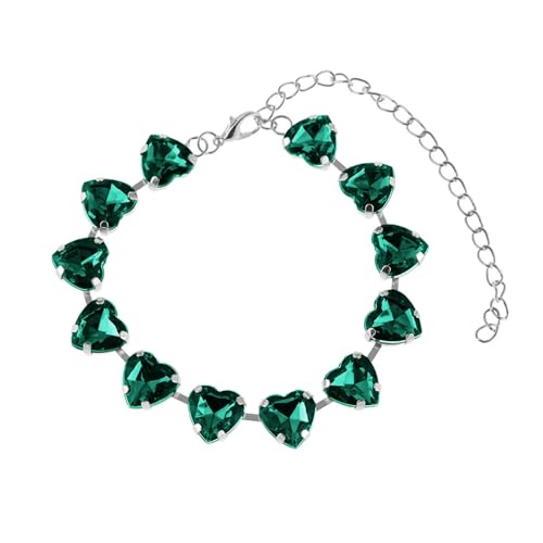 Gualiy Fußkettchen Damen Silber, Fußkette Herz mit Grün Zirkonia Fussketten für Frauen 21+10cm von Gualiy