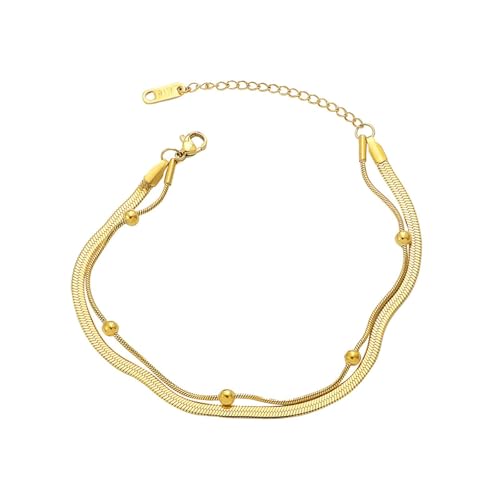 Gualiy Fußkettchen Edelstahl, Fußkette Gold Doppelschicht Schlangen-Kette Schmuck Damen Fußkette 20+5cm von Gualiy