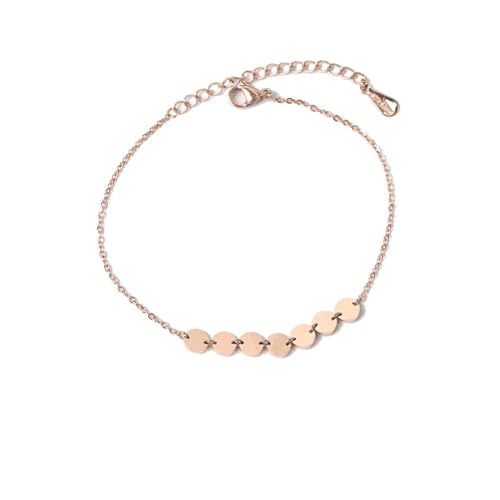 Gualiy Fußkettchen Edelstahl Damen, Fußkette Rosegold Einfach Kette mit Rund Charm Fußkette Damen Verstellbar 20+5cm von Gualiy
