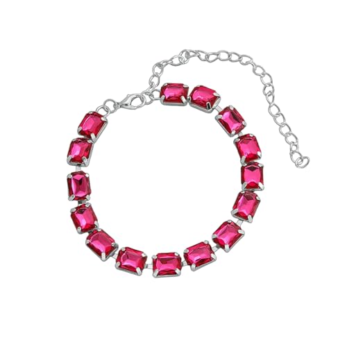 Gualiy Fußkettchen Freundschaft, Fußkettchen Damen Silber Rechteck mit Rosenrot Zirkonia Fußkette Verstellbar 21+10.7cm von Gualiy