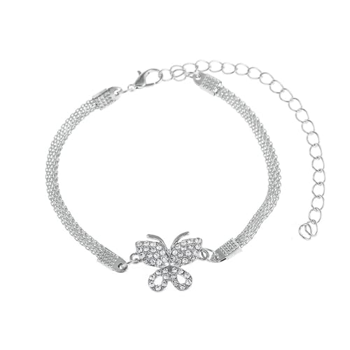 Gualiy Fußkettchen Freundschaft, Fußkette Silber Schmetterling mit Zirkonia Fussketten Damen 19.8+9.5cm von Gualiy