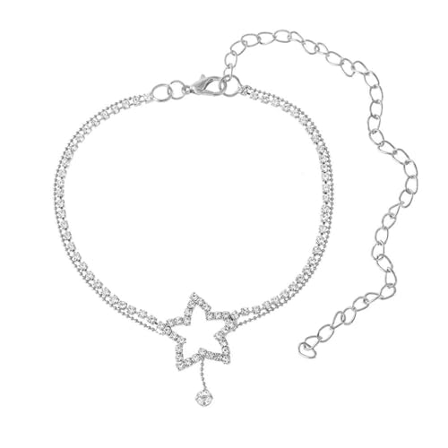 Gualiy Fußkettchen Freundschaft Silber, Fußkettchen Damen Stern mit Zirkonia Fußkette Verstellbar 22.5+10cm von Gualiy