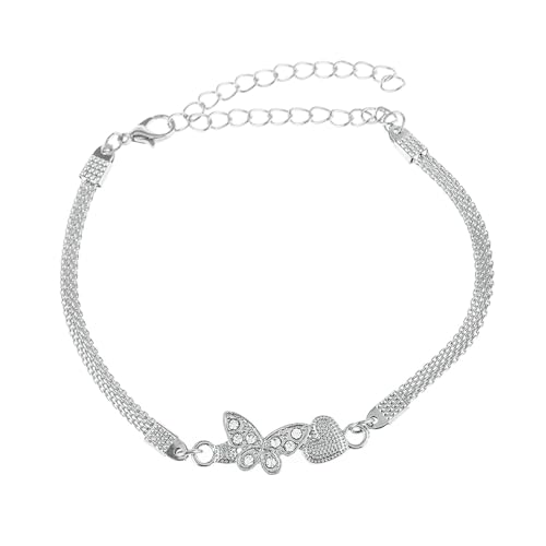 Gualiy Fußkettchen Freundschaft Silber, Fußkettchen Schmetterling mit Zirkonia Fußkette Damen 21.2+10cm von Gualiy
