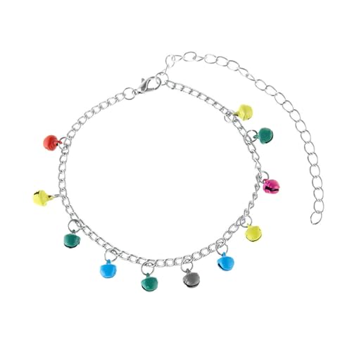 Gualiy Fußkettchen Freundschaft Silber, Fußkette mit Bunt Schellen Schmuck Damen Fußkette 22+10cm von Gualiy