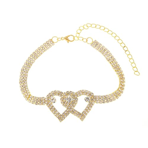 Gualiy Fußkettchen Gold Damen, Fußkettchen Doppelt Herz mit Zirkonia Frauen Fußkette 22.1+9.1cm von Gualiy