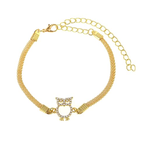 Gualiy Fußkettchen Gold Damen, Fußkettchen Hohl Eule mit Zirkonia Fußkette Verstellbar 19.7+10cm von Gualiy