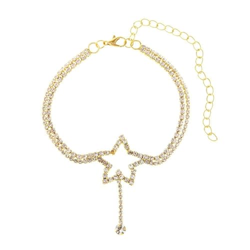 Gualiy Fußkettchen Gold Damen, Fußkette Doppelschicht Stern mit Zirkonia Fußkette Frauen Boho 20.7+10cm von Gualiy