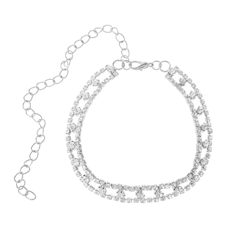 Gualiy Fußkettchen Silber Damen, Fußkettchen Hohl Kette mit Zirkonia Fußkette Verstellbar 21+10cm von Gualiy