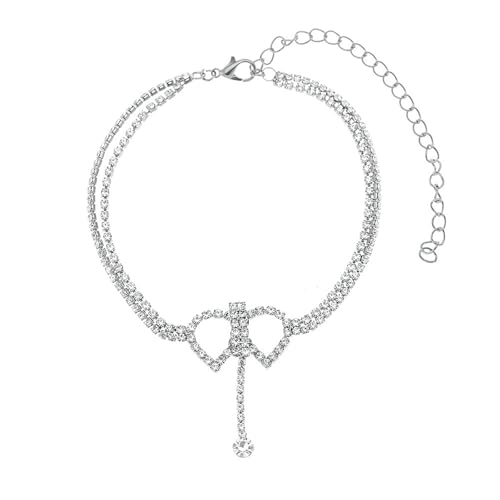 Gualiy Fußkettchen Silber Damen, Fußkette Doppelt Tennis-Kette mit Zirkonia Fußkette Damen Verstellbar 22.7+10cm von Gualiy