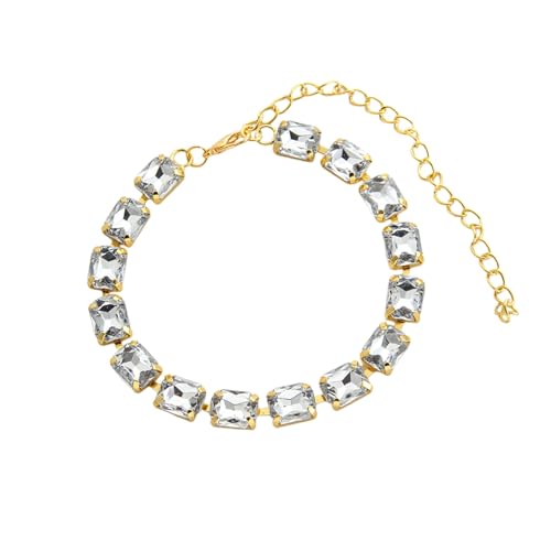 Gualiy Fußkette Damen, Fußkette Gold Rechteck mit Weiß Zirkonia Fussketten Damen 21+10.7cm von Gualiy