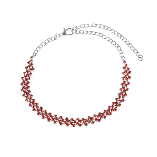 Gualiy Fußkette Damen, Fußkette Silber Rot Zirkonia Tennis-Kette Fussketten Damen 19.5+11.5cm von Gualiy