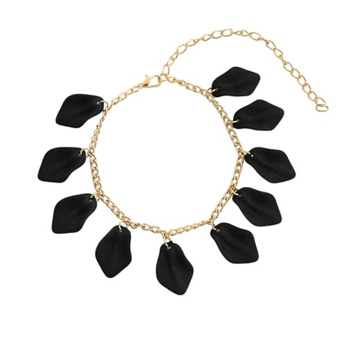 Gualiy Fußkette Damen Gold, Fußkette mit Schwarz Blumenblätter Fussketten Frauen Boho 22+10.5cm Gualiy Fußkette Damen Gold, Fußkette mit Schwarz Blumenblätter Fussketten Frauen Boho 22+10.5cm von Gualiy