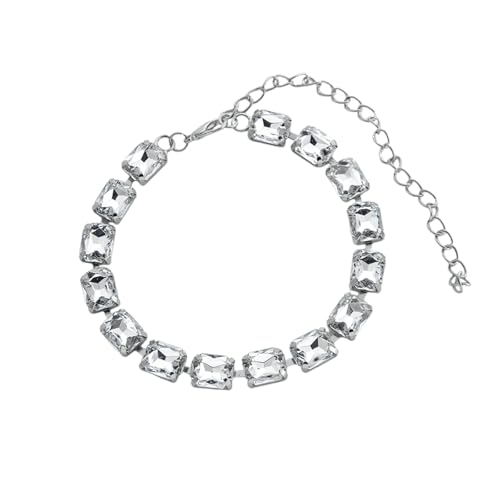 Gualiy Fußkette Damen Silber, Fußkettchen Rechteck mit Weiß Zirkonia Frauen Fußkette 21+10.7cm von Gualiy