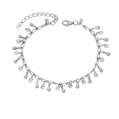 Gualiy Fußkette Damen Silber, Fußkette Zirkonia Quasten Fussketten Frauen Boho 21+5cm von Gualiy