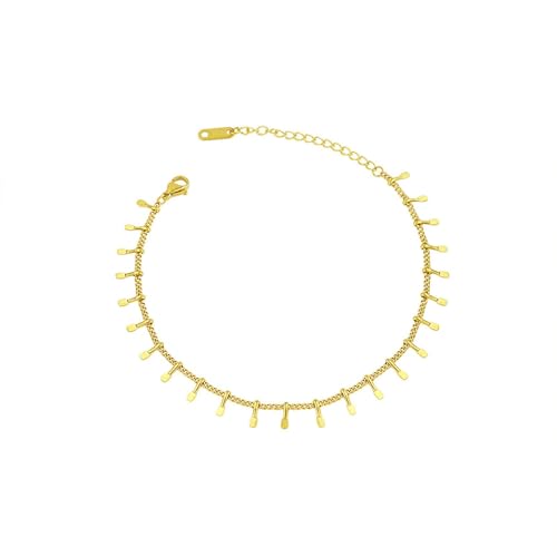 Gualiy Fußkette Frauen Edelstahl, Fußkettchen Gold Klein Quadrat Quasten Frauen Fußkette 20+5cm von Gualiy