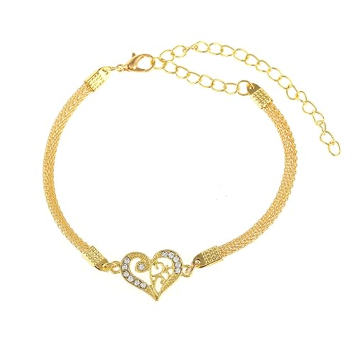 Gualiy Fußkette Frauen Gold, Fußkettchen Herz mit Zirkonia Fußkette Damen 20.2+10cm von Gualiy