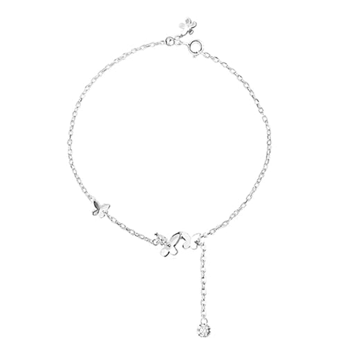 Gualiy Fußkette Freundschaft, Fußkette Damen Silber Schmetterling mit Zirkonia Fussketten Frauen Boho 18.5+7.5cm von Gualiy