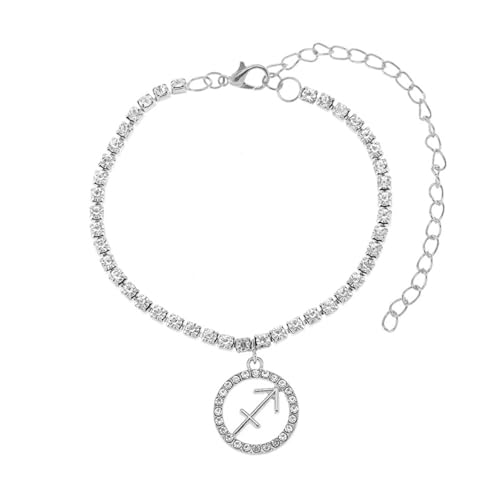 Gualiy Fußkette Freundschaft, Fußkette Silber Schütze mit Zirkonia Fussketten Damen Verstellbar 21.2+10cm von Gualiy