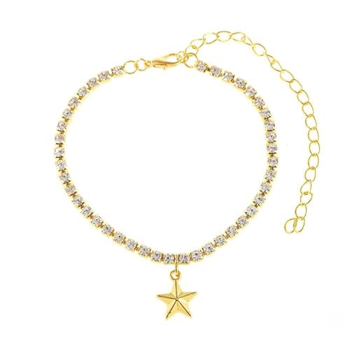 Gualiy Fußkette Gold Damen, Fußkettchen Zirkonia Kette mit Stern Damen Fußkette 21+10cm von Gualiy