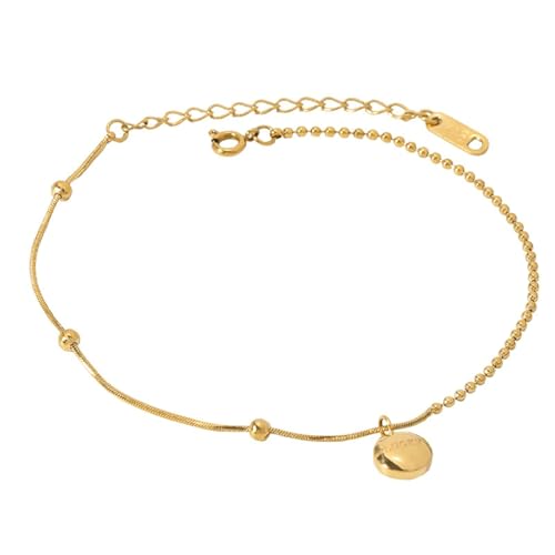 Gualiy Fußkette Gold Edelstahl, Fußkettchen mit Perle Fußkette Damen 20+5cm von Gualiy