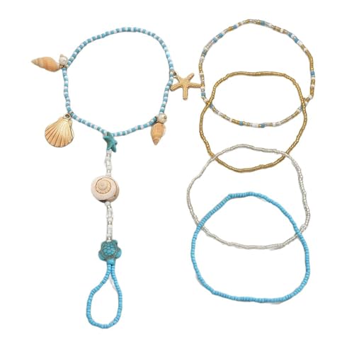 Gualiy Fußkette Legierung Damen, Fußkettchen Mehrschichtig Kette mit Muschel Fußkette Frauen von Gualiy