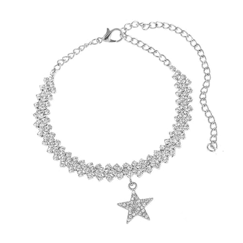 Gualiy Fußkette Silber Damen, Fußkettchen Zirkonia Tennis-Kette mit Stern Charme Damen Fußkette 18+10cm von Gualiy