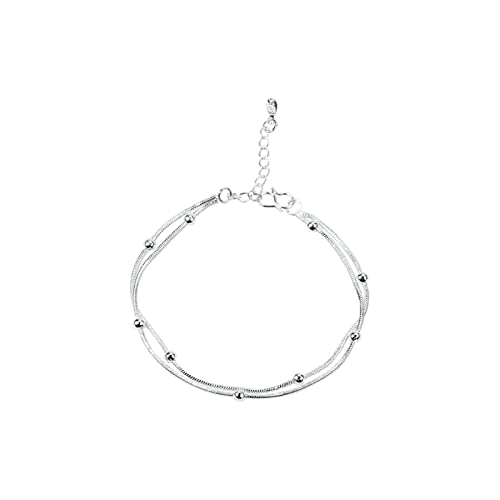 Gualiy Fußkette Sterling Silber 925 Damen, Fußkettchen Silber Damen Doppelte Kette mit Perle Damen Fußkettchen 25CM von Gualiy