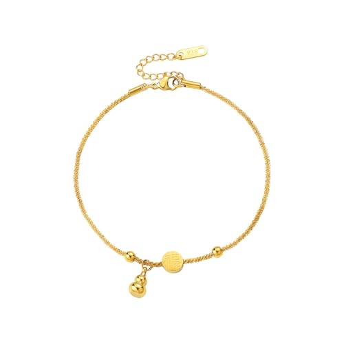 Gualiy Fußkette aus Edelstahl, Fußkettchen Damen Gold Brief Fu Gourd Fußkettchen Verstellbar 20+4cm von Gualiy