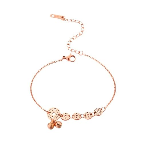 Gualiy Fußkette für Frauen Edelstahl, Fußkettchen Rosegold mit Münze und Schellen Charme Fußkette Damen 20+5cm von Gualiy