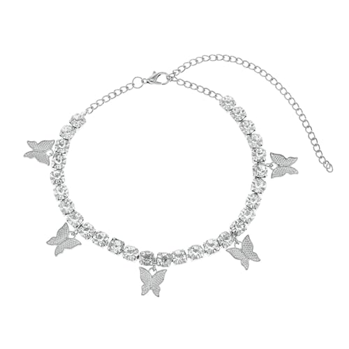 Gualiy Fußketten Damen Silber, Fußkettchen Zirkonia Tennis-Kette mit Schmetterling Fußkette Verstellbar 23.5+10cm von Gualiy
