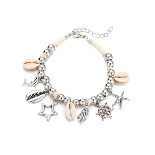 Gualiy Fußketten Damen Silber, Fußkette Muschel Stern Fussketten Damen 19+7cm von Gualiy
