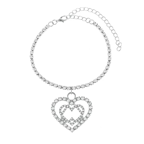 Gualiy Fußketten Silber Damen, Fußkette Hohl Herz mit Zirkonia Fussketten Frauen Boho 21.2+10cm von Gualiy