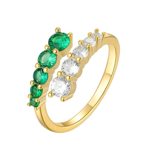 Gualiy Gelbgold Damen Ring, 14 Karat Ringe Damen Partnerringe mit Labor Erstellter Smaragd und Moissanit Einstellbar Ringe Größe 54 von Gualiy