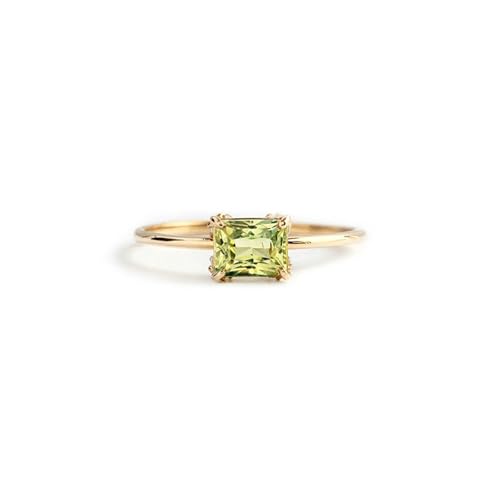 Gualiy Gelbgold Ring 585, 14 Karat Damenring Hochzeit mit Rechteck Peridot Ring Größe 57 von Gualiy
