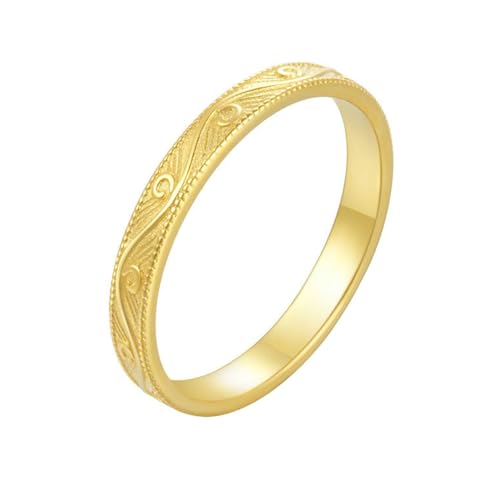 Gualiy Gelbgold Ring Damen, 14 Karat Partnerringe Verlobungsringe Blume Rebe Ring Größe 52 von Gualiy