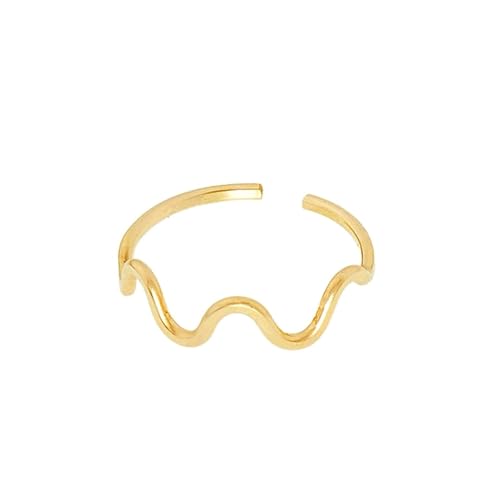 Gualiy Gelbgold Ring Damen 375, 9 Karat Gold Ring Ehering Welle Form Öffnen Ringe Größe 60 von Gualiy