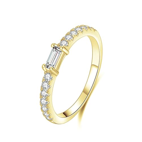 Gualiy Gelbgold Ring Damen 375, 9 Karat Hochzeitsringe Partnerringe Rechteck Form Moissanit Stapelbar Ring Größe 57 von Gualiy