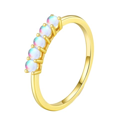 Gualiy Gelbgold Ring Damen 375, 9 Karat Ringe Damen Partnerringe mit Rund Form Mondstein Ringe Größe 52 von Gualiy