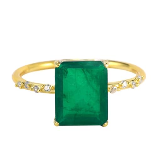 Gualiy Gelbgold Ring Hochzeit, 14 Karat Verlobung Damen Ringe mit Labor Erstellter Smaragd und Moissanit Ring Größe 57 von Gualiy