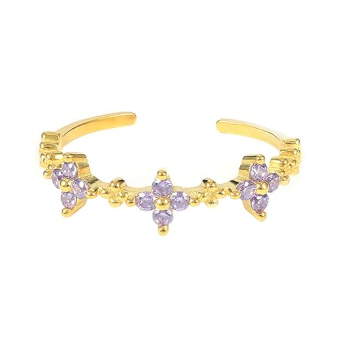 Gualiy Gelbgold Ring Hochzeit, 14 Karat Verlobungsring und Ehering Rund Form Amethyst Einstellbar Damen Ringe Größe 60 von Gualiy