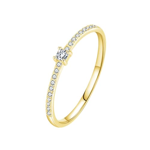 Gualiy Gelbgold Schmuck Damen Ring, 14 Karat Damenringe Hochzeit Rund Form Moissanit 2x2mm Ring Größe 57 von Gualiy