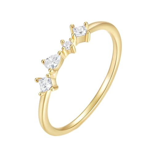 Gualiy Gelbgold Verlobungsring, 9 Karat Ringe Damen Partnerringe mit Quadrat Träne Rund Moissanit Ring Größe 54 von Gualiy