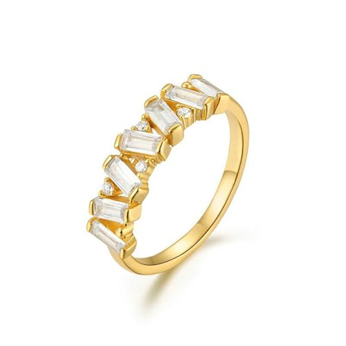 Gualiy Gelbgold Verlobungsring Damen, 14 Karat Ringe Hochzeitringe mit Rechteck Form Moissanit Ring Größe 52 von Gualiy
